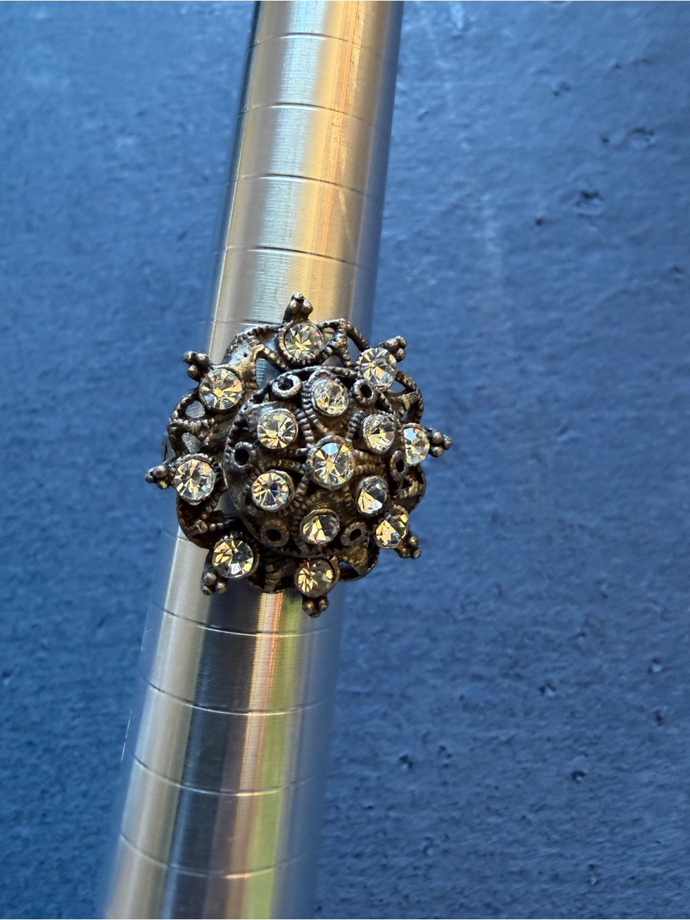 Vintage Silver Tone Rhinestone Statement Ring, Size 7